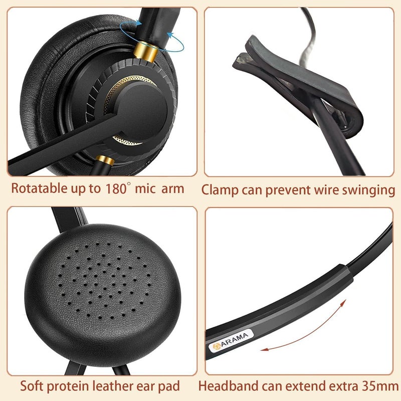 Arama USB Headset with Microphone for PC, Computer Headset, Noise Cancelling Adjustable Volume Control Lightweight Headsets with Microphone for Work, for Laptop Business Skype UC Webinar Call Center Office - Image 4