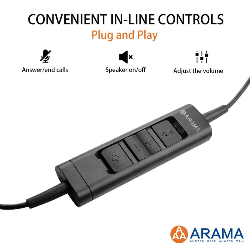 Arama USB Headset with Microphone for PC, Computer Headset, Noise Cancelling Adjustable Volume Control Lightweight Headsets with Microphone for Work, for Laptop Business Skype UC Webinar Call Center Office - Image 5