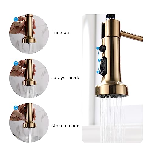 B Backline Brass Single Lever Kitchen Sink Mixer Tap | Pullout Faucet | 3 Water Flow Function | 360� Rotatable (Brushed Gold) - Image 5