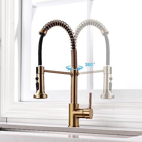 B Backline Brass Single Lever Kitchen Sink Mixer Tap | Pullout Faucet | 3 Water Flow Function | 360� Rotatable (Brushed Gold) - Image 2