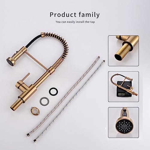B Backline Brass Single Lever Kitchen Sink Mixer Tap | Pullout Faucet | 3 Water Flow Function | 360� Rotatable (Brushed Gold) - Image 4
