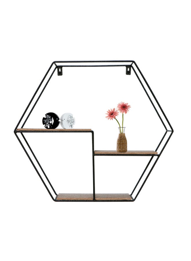 Feelings Feelings Metal Wire Hexagonal Wall Shelves For Space Saving Home Décor Made of D5 metal in black powder coating, 3.8mm MDF+PVC Decorative Display Shelf for Bedroom, Living Room, Bathroom, Office  - Image 1