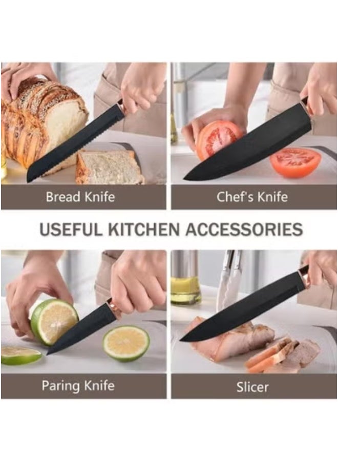 تايجر 19-Piece Silicone Kitchen Utensil Set with Heat-Resistant Wooden Handles – Includes Stainless Steel Knives, Chopping Board, Nonstick Spatula, Turner, Spoon, Whisk, Tongs & Measuring Cups – Durable, Food-Grade Cooking Tools for All Cookware – Stylish & Safe for Home Chefs  - Image 4