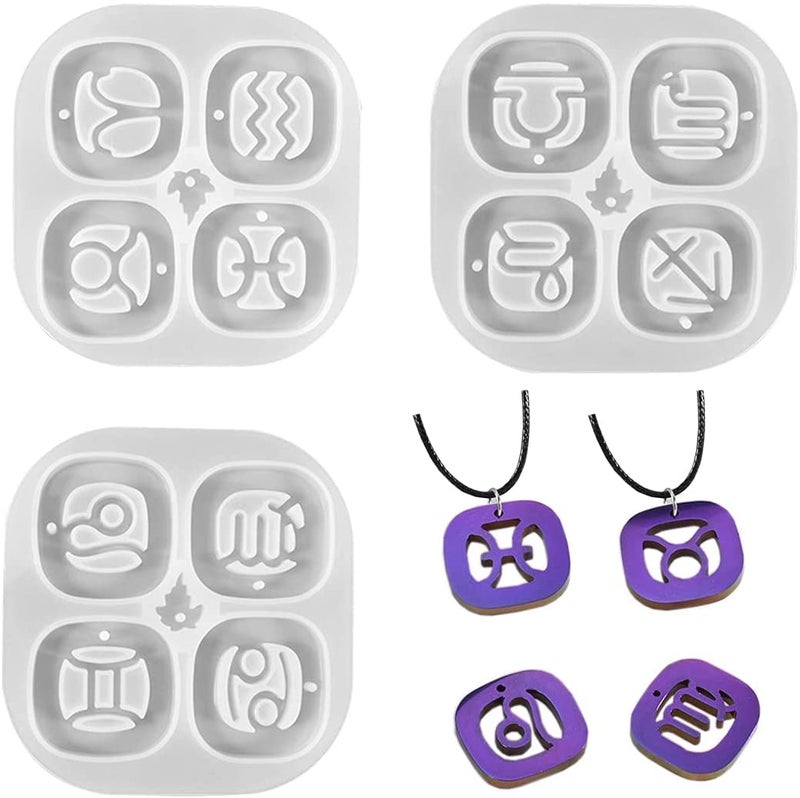 Snoogg SNOOGG ™3 Piece Set of Zodiac Sign Pendent and Keychain Holder Silicone Molds for Epoxy Resin Casting for Event, Resin Art Casting, Epoxy, Wedding,Valentine,Anniversary Gift  - Image 1