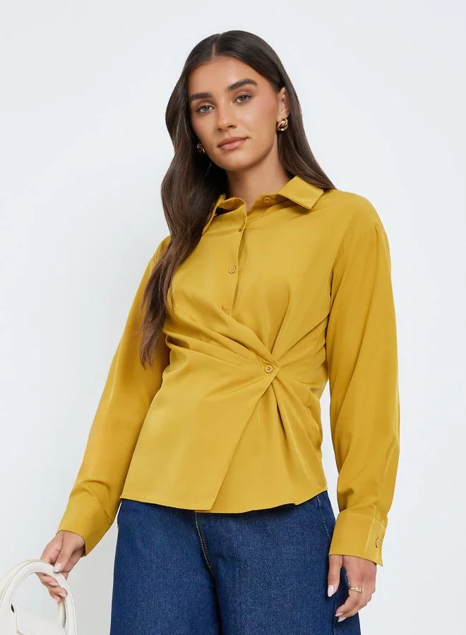 Styli Women Yellow Buttoned Wrap Shirt