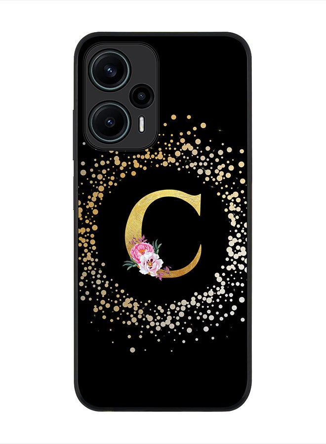 Stylizedd Cover for Xiaomi Poco F5 5G /Redmi Note 12 Turbo 5G Case Rugged Black Slim fit CasesCustom Monogram Initial Letter Floral Pattern Alphabet -C (Black) - Image 1