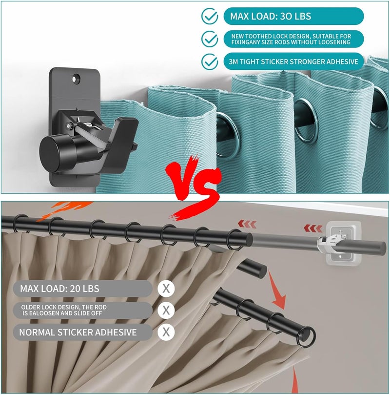 ANABIUP 4Pcs Universal Curtain Rod Holders, Nail Free Hooks, Self Adhesive Curtain Rod Brackets Up to 30 LB, for Bathroom, Bedroom, Livingroom, Kitchen - Image 4