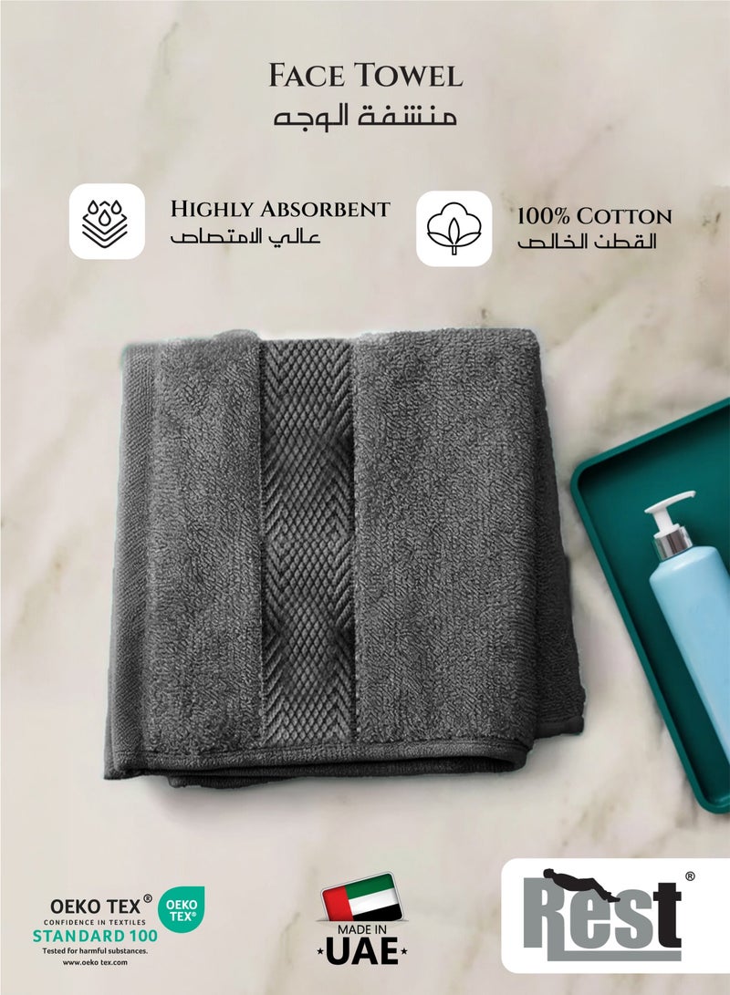 REST Face Towel - Set of 4 Grey Cotton Face Towel | 30x30cm / 12x12 inch Luxury Face Cleansing Towel Soft Absorbent Lightweight Washable Quick Dry Spa Quality Beach Face Towel - Image 3
