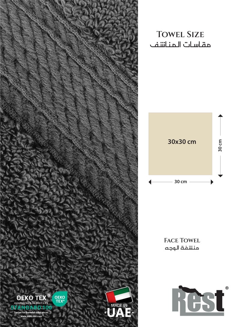 REST Face Towel - Set of 4 Grey Cotton Face Towel | 30x30cm / 12x12 inch Luxury Face Cleansing Towel Soft Absorbent Lightweight Washable Quick Dry Spa Quality Beach Face Towel - Image 4