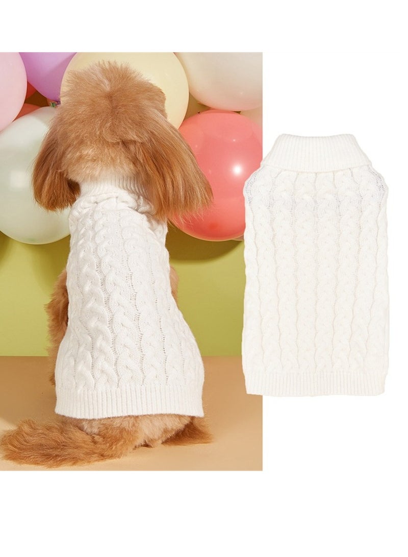 Loquat Squality New Casual Elastic Solid Color Knitted Dog Sweater White - Image 2