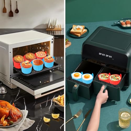 Lyrovo Air Fryer Baking Ramekins Premium Food Grade Silicone Mould Cups Easy Release Nonstick Bakeware Set for Eggs, Muffins, Cupcakes, Puddings, Tarts, Custards - Image 3