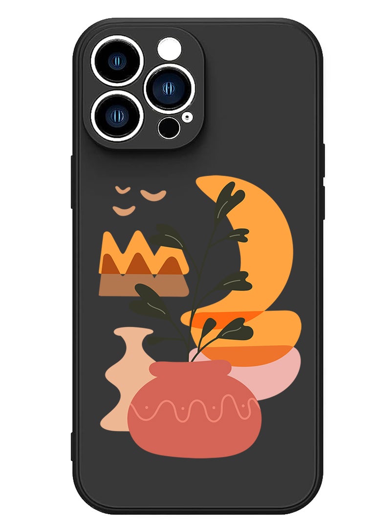 Theodor Protective Slim Fit Case Liquid Silicone Cover with Full Body Protection Anti-Scratch Shockproof Case For iPhone 14 Pro Black  - Vase leaf - Image 1