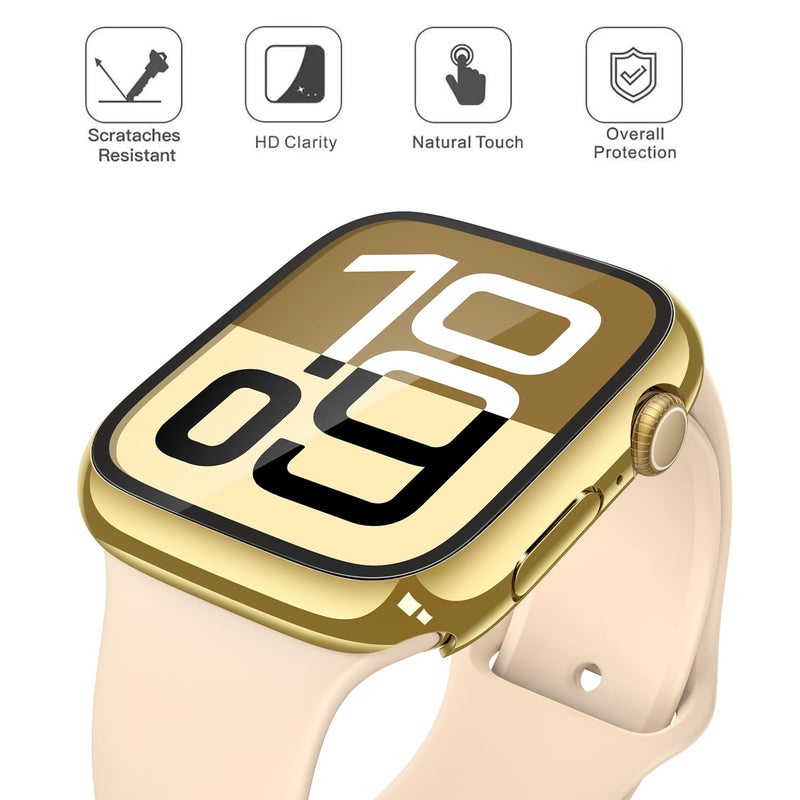 Misxi 2 Pack Tempered Glass Case Compatible for Apple Watch Series 11 (2025) Series 10 42mm, Hard PC Screen Protector Overall Protection Scratch-Resistant Cover for iWatch, 1 Gold + 1 Transparent - Image 3