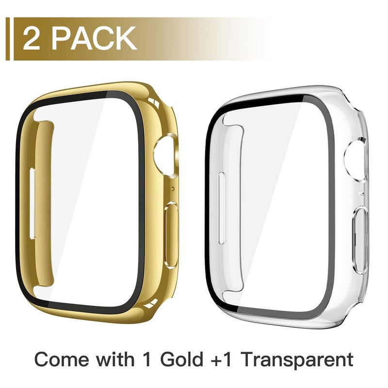 Misxi 2 Pack Tempered Glass Case Compatible for Apple Watch Series 11 (2025) Series 10 42mm, Hard PC Screen Protector Overall Protection Scratch-Resistant Cover for iWatch, 1 Gold + 1 Transparent - Image 2