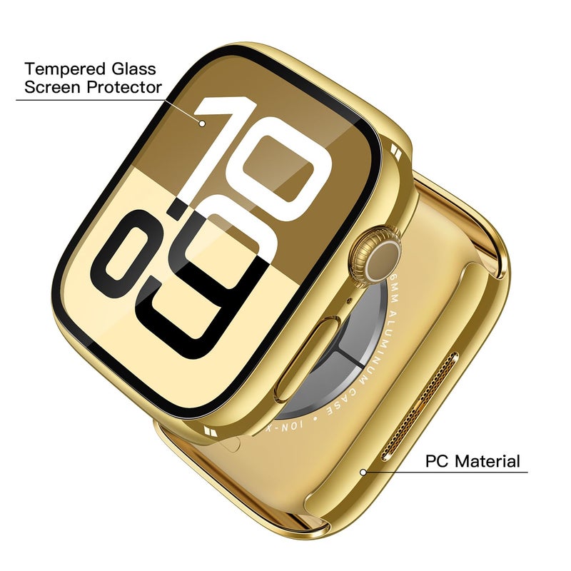 Misxi 2 Pack Tempered Glass Case Compatible for Apple Watch Series 11 (2025) Series 10 42mm, Hard PC Screen Protector Overall Protection Scratch-Resistant Cover for iWatch, 1 Gold + 1 Transparent - Image 4