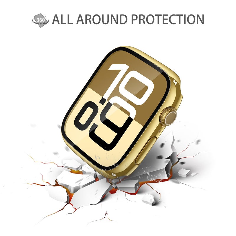 Misxi 2 Pack Tempered Glass Case Compatible for Apple Watch Series 11 (2025) Series 10 42mm, Hard PC Screen Protector Overall Protection Scratch-Resistant Cover for iWatch, 1 Gold + 1 Transparent - Image 5