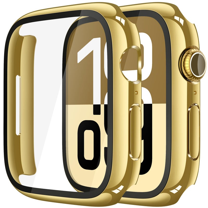 Misxi 2 Pack Tempered Glass Case Compatible for Apple Watch Series 11 (2025) Series 10 42mm, Hard PC Screen Protector Overall Protection Scratch-Resistant Cover for iWatch, 1 Gold + 1 Transparent - Image 1
