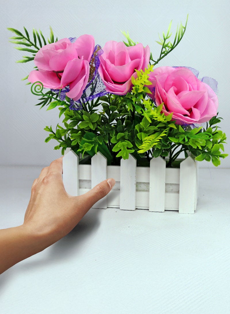 توشيونيكس زهور اصطناعية صغيرة مع سياج خشبي أبيض تشبه الحياة كمحفز ضوئي مدخل مكتب مقهى ديكور منزلي مدخل داخلي مكتب مقهى تصوير حفل زفاف فن ديكور نباتات مزيفة وعاء