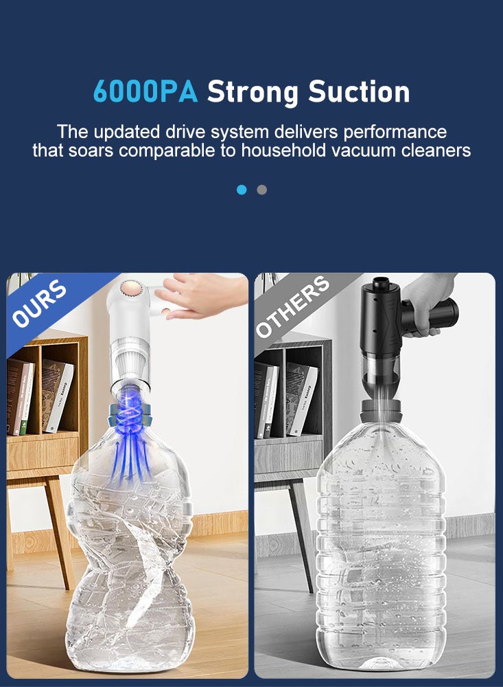 بيرفيي مكنسة كهربائية محمولة للسيارة بقوة شفط عالية تبلغ 6000 باسكال، مكنسة يدوية محمولة وقابلة للشحن لتنظيف الغبار في المنزل والمكتب والفوضى في السيارة وشعر الحيوانات الأليفة - Image 3