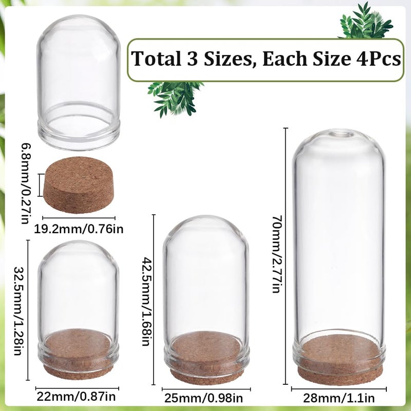SUNNYCLUE 12Pcs Cloche Bell Jar Display Case Glass Display Dome with Wood Base 1.44/1.75/2.82 inch Small Glass Bottles Decorative Jars for Flower Storage Shells Party Favor Home Decor - Image 2