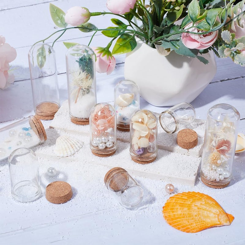 SUNNYCLUE 12Pcs Cloche Bell Jar Display Case Glass Display Dome with Wood Base 1.44/1.75/2.82 inch Small Glass Bottles Decorative Jars for Flower Storage Shells Party Favor Home Decor - Image 4