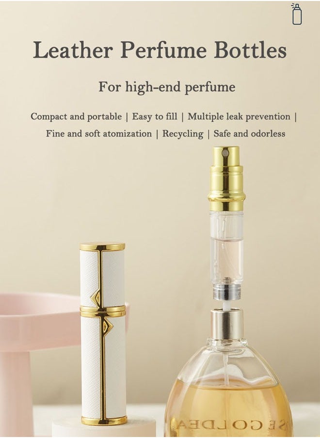 ماركة غير محددة - زجاجات عطر فارغة قابلة لإعادة التعبئة، رذاذ عطر، رذاذ عطر صغير محمول قابل لإعادة الملء، رذاذ زجاجة عطر للسفر، مقاوم للتسرب، جلد فاخر، 5 مل (أبيض) - Image 1