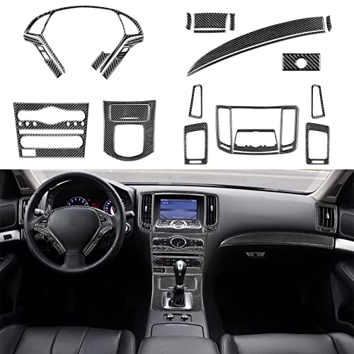 NVCNX Real Premium Carbon Fiber Compatible with Infiniti G35 G37 2007 2008 2009 2010 Coupe Sedan Convertible Accessories Car Center Console Dash Dashboard Cover Interior Trim Set Kit Black 26PCs - Image 1