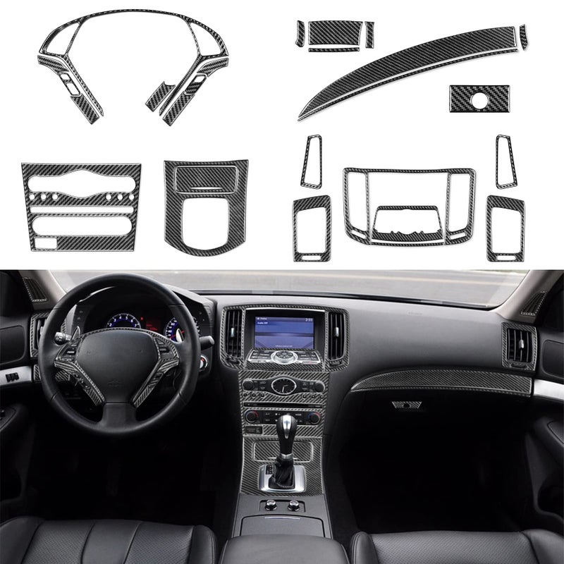 NVCNX Real Premium Carbon Fiber Compatible with Infiniti G35 G37 2007 2008 2009 2010 Coupe Sedan Convertible Accessories Car Center Console Dash Dashboard Cover Interior Trim Set Kit Black 26PCs - Image 2