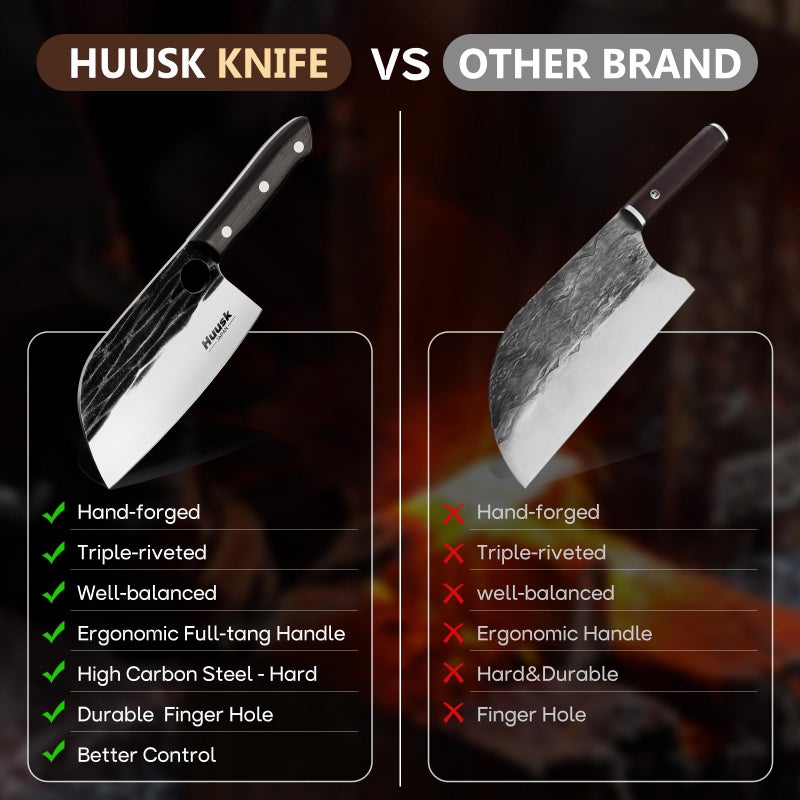 Huusk Serbian Chef Knife Hand Forged Meat Cleaver with Sheath High Carbon Steel Full Tang Knife Heavy Duty Butcher Knife for Kitchen or Camping Outdoor Christmas Gifts Gifts for Dad - Image 4