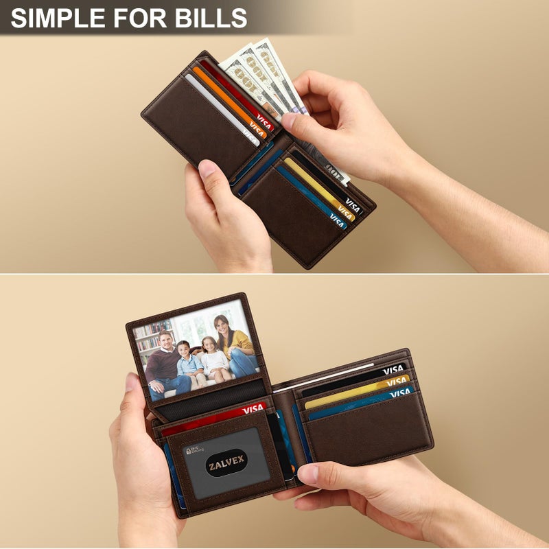 ZALVEX Wallet for Men Slim RFID Blocking Leather Credit Card Holder Wallet for 14 Cards, Bifold Minimalist Thin Wallet with 2 ID Windows & Cash Slot, Front Pockt Carteras Para Hombres, Birthday Gifts for Men - Image 5
