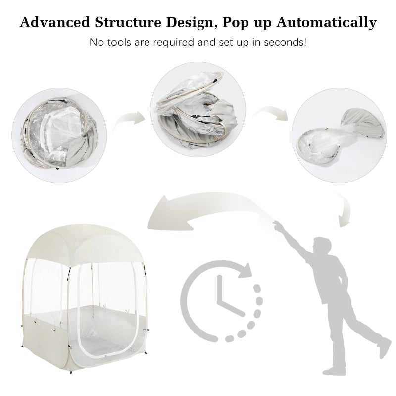 Raynesys Sports Tent for 1 Person, Portable & Foldable Pop Up Tents Shelter with Carry Bag, Instant Weather Proof Clear View Bubble Tent for Watching Sports Events, Fishing, Camping, Beige - Image 5