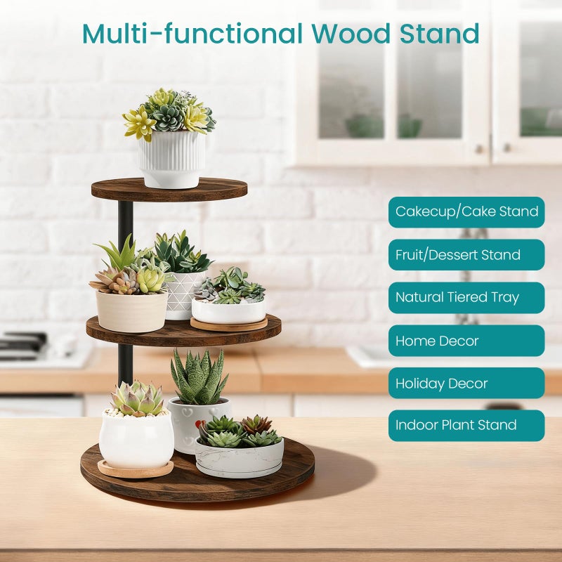 ELITEROO 3 Tier Cupcake Stand for 50 Cupcakes, Rotating Wooden Cake Stand, Rustic Dessert Display Tower with Tiered Trays, Round Cupcake Holder for Wedding Birthday Baby Shower Tea Party, 2 Pack - Image 4