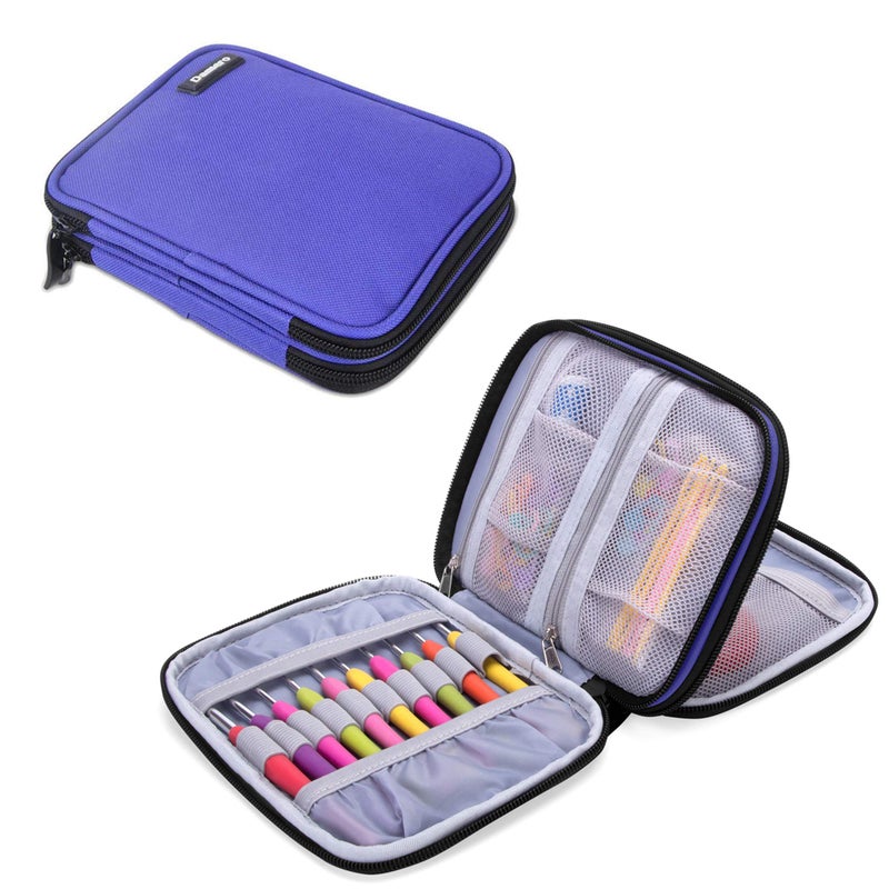 Damero Crochet Hook Case Organizer Zipper Bag with Web Pockets for Various Crochet Needles and Knitting Accessories Well Made and Easy to Carry Medium Blue Violet No Accessories Included
