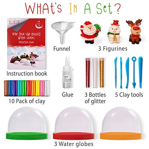 Kipipol Make Your Own Holiday Water Globe Kit – 3X DIY Snow Globe Making Kit w/ 3 Figures, 10 Packs of Modeling Clay for Sculpting, Crafts for Girls Ages 4-6, Arts and Crafts for Kids Ages 4-6-8-12 - Image 2
