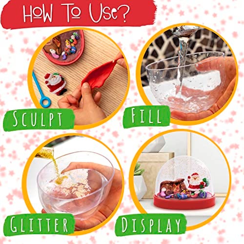 Kipipol Make Your Own Holiday Water Globe Kit – 3X DIY Snow Globe Making Kit w/ 3 Figures, 10 Packs of Modeling Clay for Sculpting, Crafts for Girls Ages 4-6, Arts and Crafts for Kids Ages 4-6-8-12 - Image 3