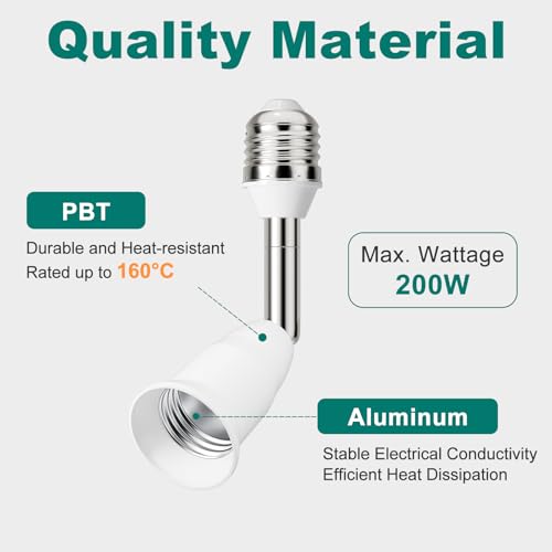 DiCUNO Light Socket Extender, E26 Light Bulb Extender, 4.5 Inch Extension, Adjustable Socket Extension Adapter, 180° Bendable, 350° Rotatable, Medium Screw Base, 6-Pack - Image 5