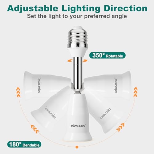 DiCUNO Light Socket Extender, E26 Light Bulb Extender, 4.5 Inch Extension, Adjustable Socket Extension Adapter, 180° Bendable, 350° Rotatable, Medium Screw Base, 6-Pack - Image 4