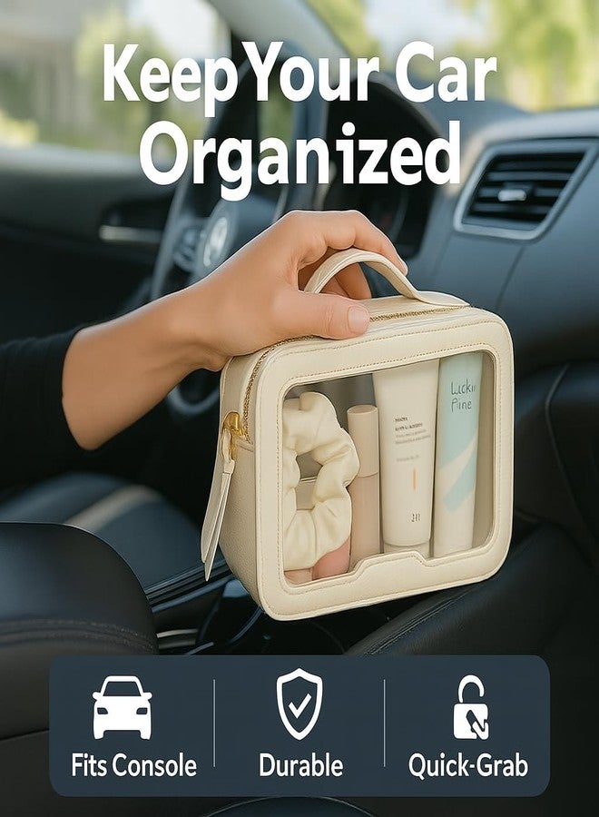 PACKISM Medium Clear Makeup Bag - PU Leather Clear Travel Bags for Toiletries Car Bag for Essentials, with Message Card Cosmetic Bags Makeup Case for Women Gift (Cream Medium) - Image 2