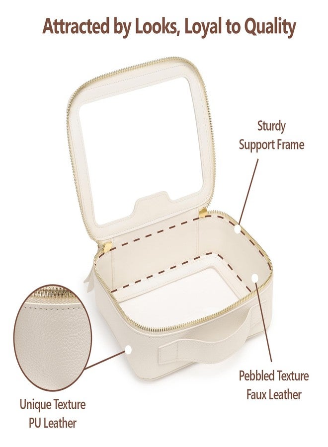 PACKISM Medium Clear Makeup Bag - PU Leather Clear Travel Bags for Toiletries Car Bag for Essentials, with Message Card Cosmetic Bags Makeup Case for Women Gift (Cream Medium) - Image 3