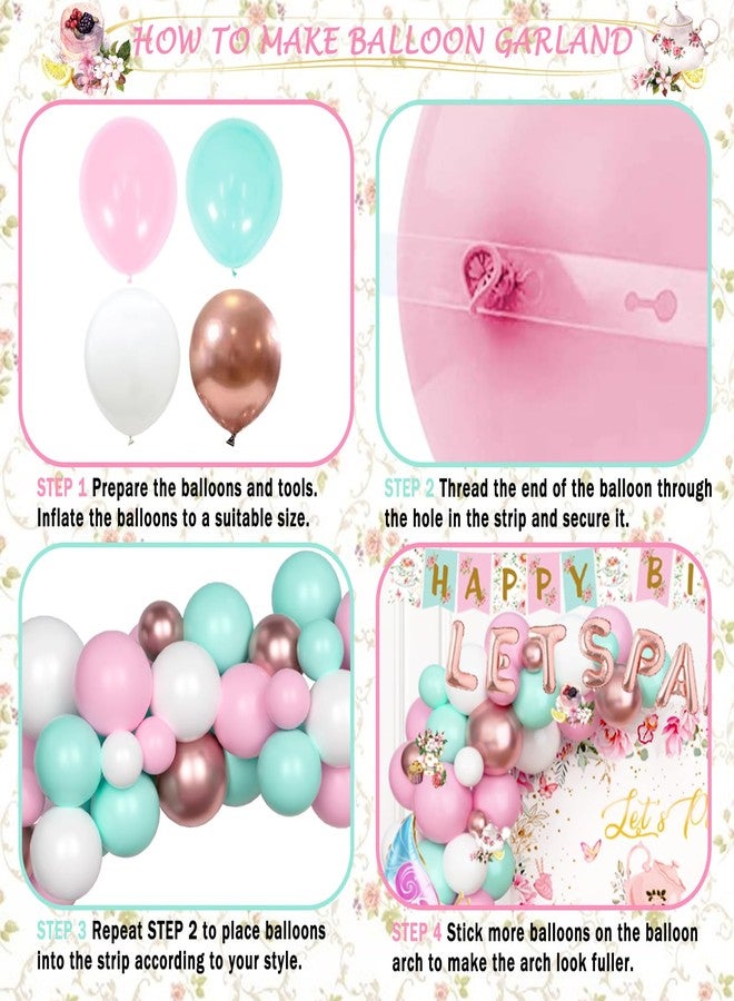 Fiesec Tea Party Decorations, Lets Par Tea Supplies with Teapot Floral Backdrop Balloon Banner Tablecloth Tableware Plates Napkins Cups Straws Knives Forks Spoons for Birthday Baby Shower - Image 3