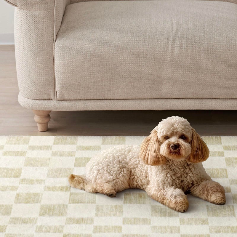 EVERGRACE Checkered Plaid Area Rug, Soft Fuzzy Faux Wool, 2x8, Washable Anti Slip Long Runner Carpet for Entryway, Bedroom, Living Room, Hallway, Kitchen, Dining Room and Laundry, Beige - Image 5