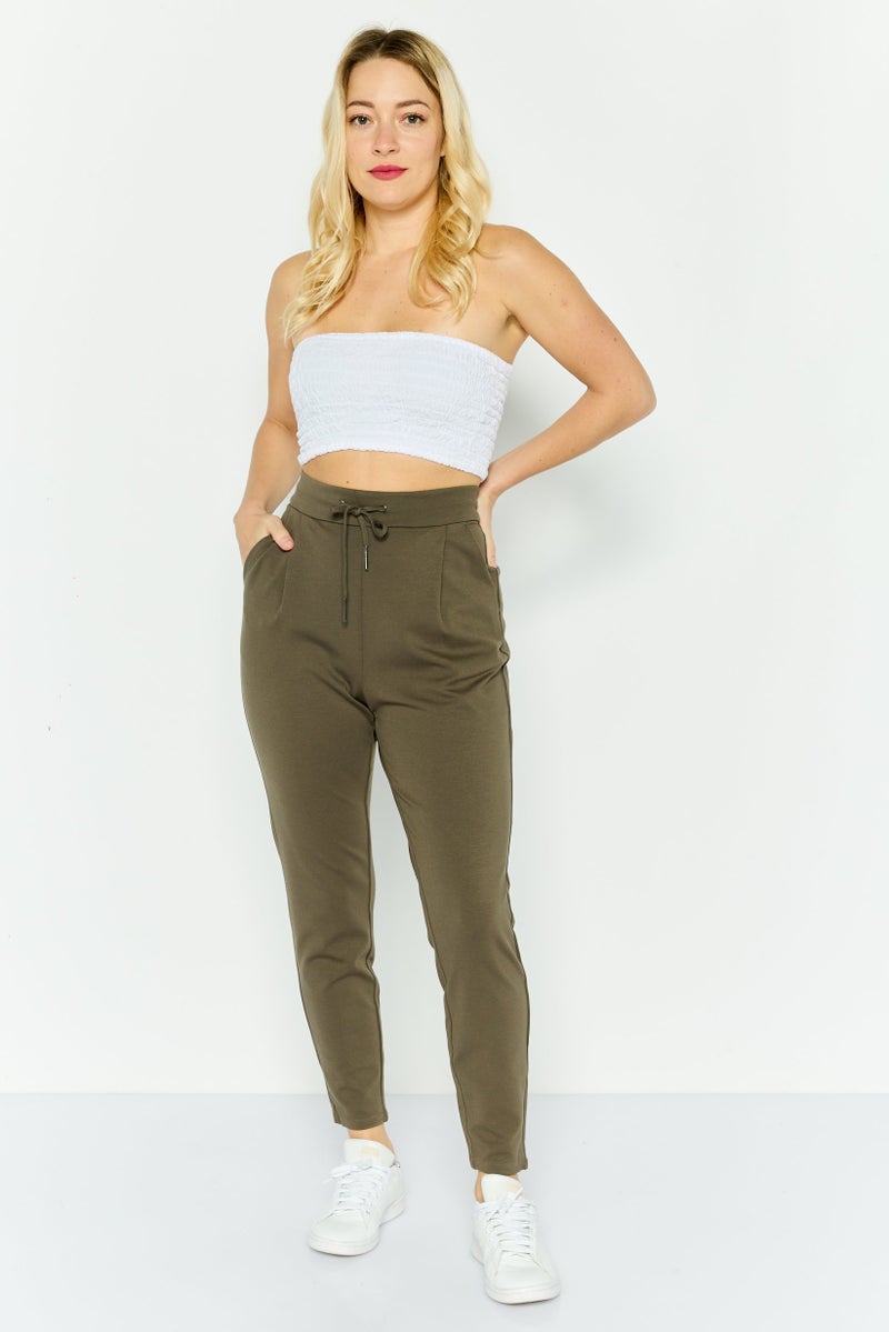 VERO MODA Women Plain Pull On Leggings, Khaki - Image 3