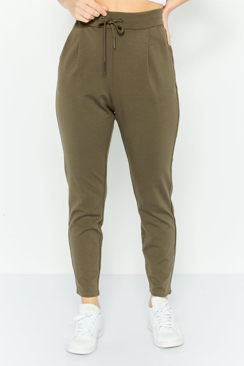 VERO MODA Women Plain Pull On Leggings, Khaki - Image 1
