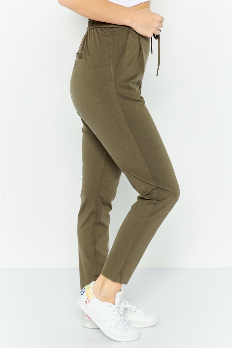 VERO MODA Women Plain Pull On Leggings, Khaki - Image 2