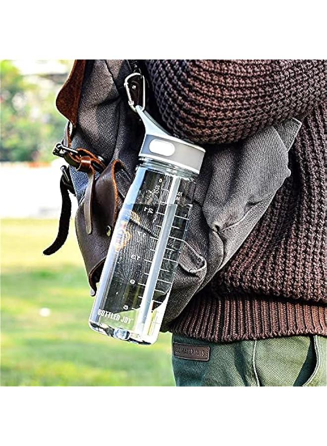 Arabest Clear Tritan Sports Water Bottle with Time Marker, BPA Free, Leakproof, Carabiner, 28oz for Fitness and Yoga by Bottled Joy - Image 2