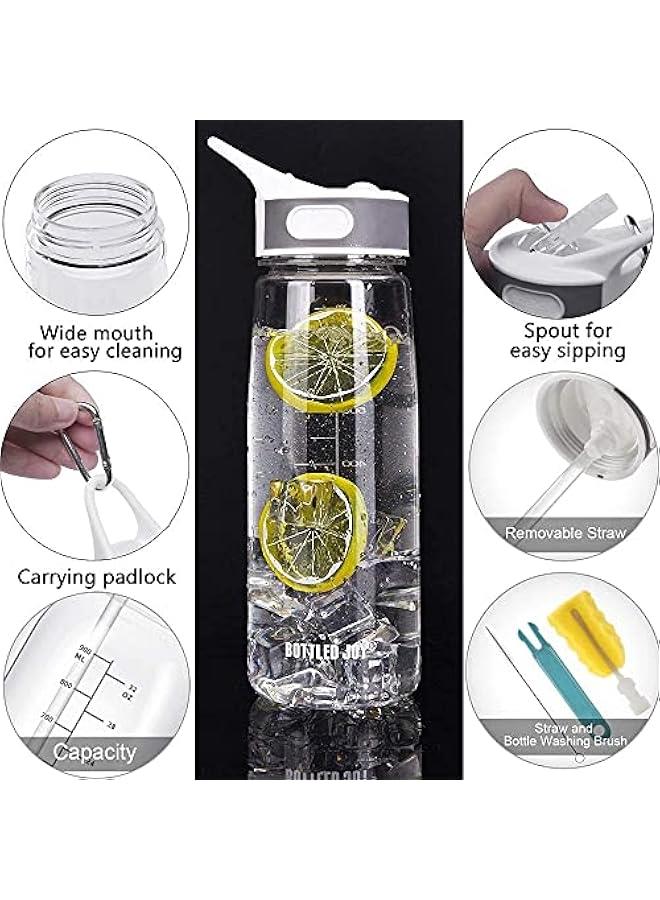 Arabest Clear Tritan Sports Water Bottle with Time Marker, BPA Free, Leakproof, Carabiner, 28oz for Fitness and Yoga by Bottled Joy - Image 3