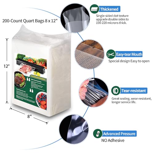 AENTGIU 200 Vacuum Sealer Bags For Food, 8x12 Inch Thick BPA Free Vacuum Sealer Storage Bags, Compatible with All Vac Machines, Food Saver, Seal a Meal, Weston, Commercial Grade Precut Prep Sous Vide Bags - Image 3