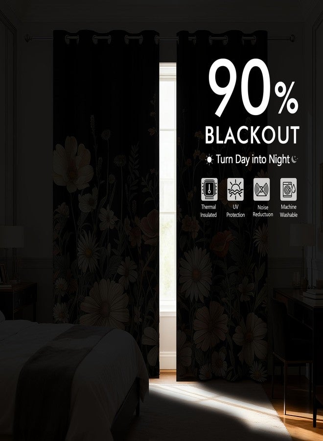 GOAOK Vintage Boho Floral Blackout Curtains, Cute Retro Bohemian Flower Botanical Aesthetic Grommet Drapes 2 Panels, Unique Dark Wildflower Rustic Farmhouse Window Panels Darkening Curtain, 52x84 - Image 5