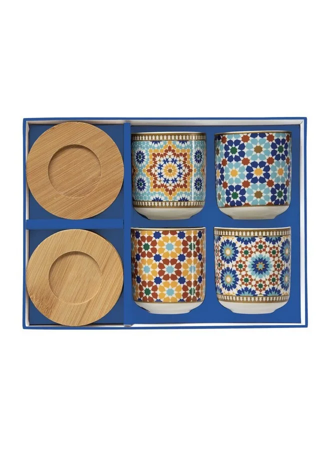 Easy Life 4-Piece Modern Marrakech Design Cup and Saucer Set Multicolor 110 ml R1476#MARR