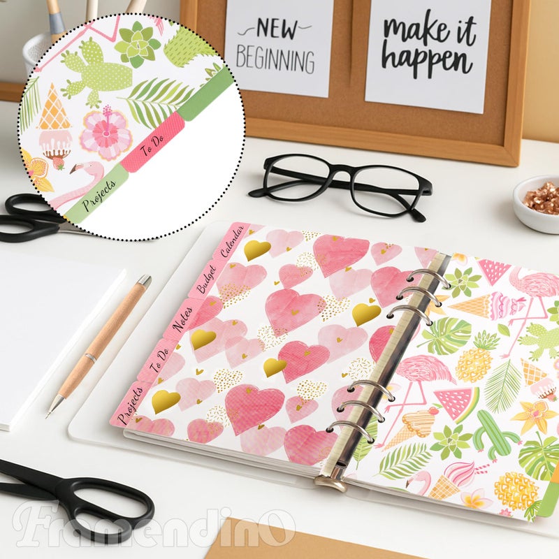 Framendino, 15 Pack Binder Index Dividers A5 Paper Insertable Page Tab Indexing Card for 6 Rings Notebooks Diary Journal Planner(3 Styles) - Image 4